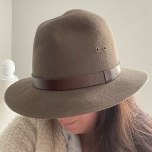 Vintage Wool Wide Rim Western Green Leather Hat Large